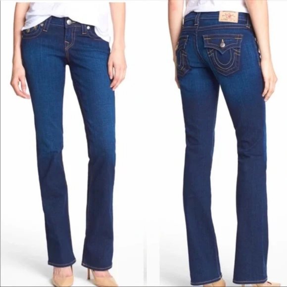 True Religion Denim - TRUE RELIGION Rainbow Becky Bootcut Jeans, Blue Stitching Boho, 26